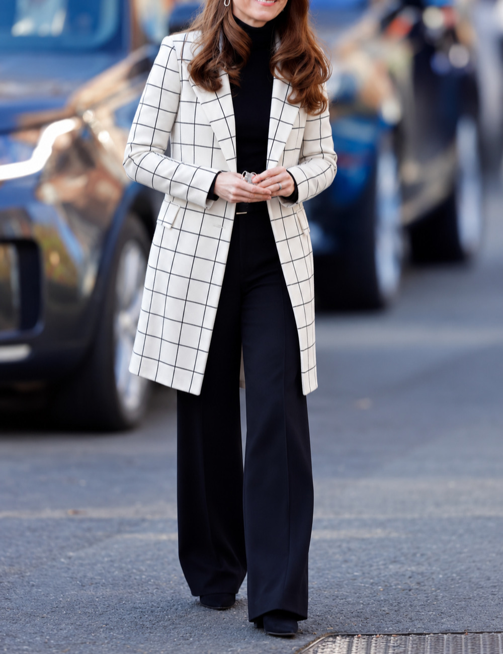 Melloday Plaid Open Front Trench Coat Duster Jacket White Black S